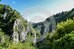 Scenic view On rock. Mauntain in Plitvice Lakes national park