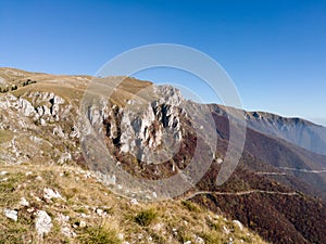 Scenic view of rocky cliffs of mountain Vlasic in autumn during sunny day