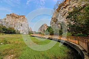 Scenic view of rocky mountain of khao Ngu Stone Park , Ratchaburi , Thailand.