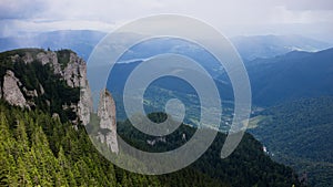 Scenic view of the romanian mountains with various rock formations. Horizontal view