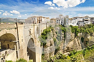Scenic view of Ronda bridge and canyon in Ronda, Malaga, Spain.