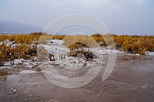 Scenic view of rough surface of rock salt blocks at Devil\'s Golf Course, Death Valley National Park, California, USA