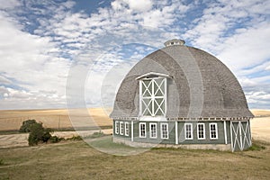 Scenic view of a round barn.