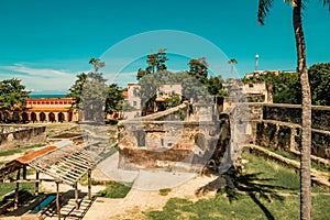 Scenic view of runs architecture inside Fort Jesus - An ancient fortification in the coastal town of Mombasa, Kenya