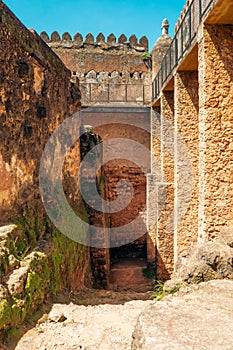 Scenic view of runs architecture inside Fort Jesus - An ancient fortification in the coastal town of Mombasa, Kenya