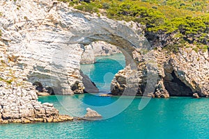 View of Architello or San Felice arch, on Gargano coast, Apulia, Italy. photo