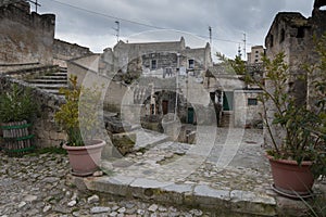 Scenic view of the `Sassi ` district in Matera, in the region of Basilicata