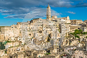 Scenic view of the `Sassi` district in Matera, in the region of Basilicata, southern Italy.