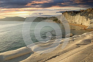 Scenic view of the sea anf rock formations of Scala dei Turchi