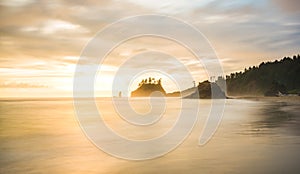 Scenic view of sea stack in Second beach when sunset,in mt Olympic National park,Washington,usa.