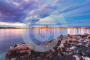 Scenic view of Seattle city in the night time with reflection of the water,Seattle,Washington,USA..