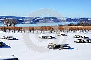 Scenic View on Seneca Lake, New York. Winter Scene