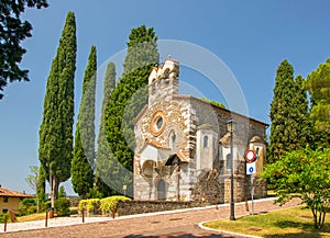 Scenic view of small church of Santo Spirito on the castle in Gorizia. Friuli Venezia Giulia, Italy