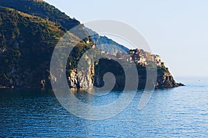 Scenic view of small village built on the rocks. Manarola. The Cinque Terre