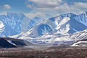 Scenic view of snow-capped mountain rages in Denali park, Alaska