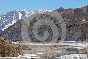 Scenic view of snow-capped mountain rages in Denali park, Alaska