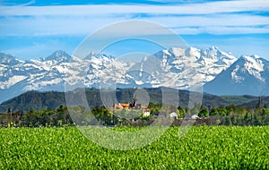 Scenic view of snowy bernese Alps