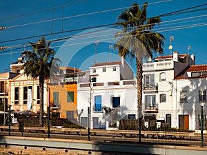 Vilassar de Mar cityscape with typical buildings along street, Catalonia photo