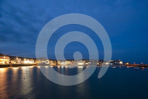 Scenic view of St Ives, Cornwall at night