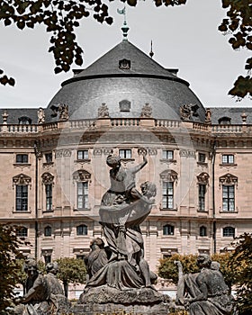 Scenic view of statues in front of Wurzburg residence palace.The Archbishop's residence in Wurzburg