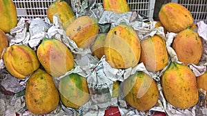 Scenic view of stocked fruits of papaya