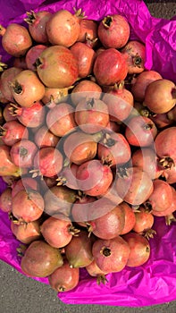 Scenic view of stocked fruits of pomegranate