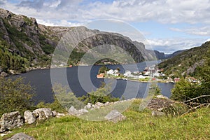 Scenic view of Stornes and the river Ãâ¦na, Norway photo