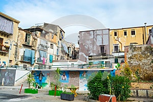 Scenic view of the street wall and building arts in Palerme, Italy