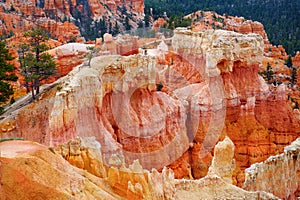 Scenic view of stunning red sandstone hoodoos in Bryce Canyon National Park