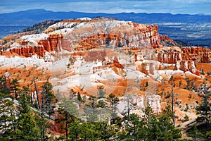 Scenic view of stunning red sandstone hoodoos in Bryce Canyon National Park