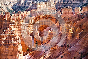 Scenic view of stunning red sandstone hoodoos in Bryce Canyon National Park in Utah, USA