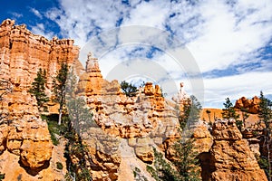 Scenic view of stunning red sandstone hoodoos in Bryce Canyon National Park in Utah, USA