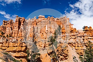 Scenic view of stunning red sandstone hoodoos in Bryce Canyon National Park in Utah, USA