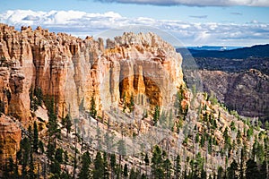 Scenic view of stunning red sandstone hoodoos in Bryce Canyon National Park in Utah, USA