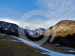 Scenic view of sunlit mountains ToÅ¡c and Veliki Draski Vrh