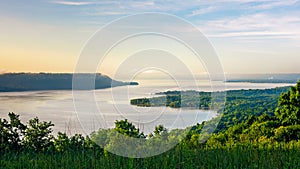 Scenic view at sunrise of the Mississippi River & Lake Pepin