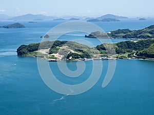 Scenic view of Suo Oshima Island and Seto Inland Sea from Iinoyama viewpoint