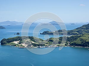 Scenic view of Suo Oshima Island and Seto Inland Sea from Iinoyama viewpoint