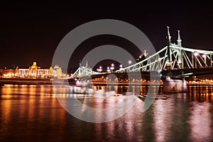 Scenic view of the Szabadsag Bridge that is located in the Hungarian capital city of Budapest