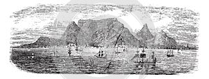 Scenic view from Table bay vintage, Cape Town, South Africa vintage engraving photo