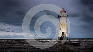 Scenic view of Talacre Lighthouse, Wales on a cloudy day