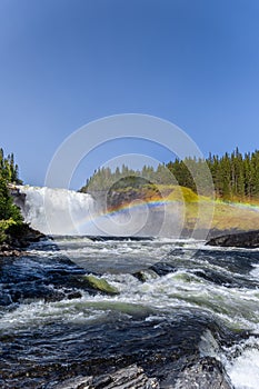 Scenic view of Tannforsen waterfall in Sweden on a sunny day