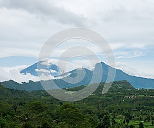 Scenic view to the Agung and Abang volcanoes photo