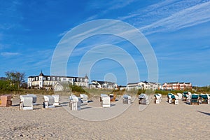 scenic view to beach, Bbeach couch and hotels at Ahlbeck beach, Usedom