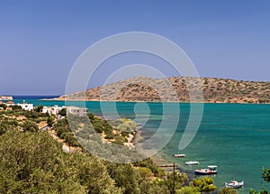 Scenic view to Mirabello bay and Elounda town in Crete island, Greece