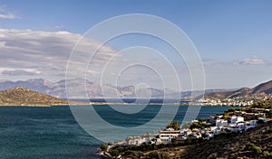 Scenic view to Mirabello bay and Elounda town in Crete island, Greece