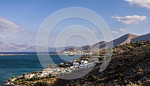 Scenic view to Mirabello bay and Elounda town in Crete island, Greece