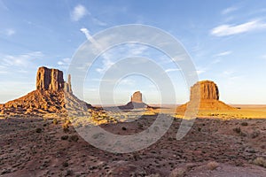 Scenic view to monument valley with west mitten butte and blue sky