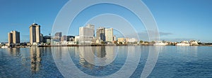 scenic view to New Orleans skyline in morning light from river Mississippi, USA