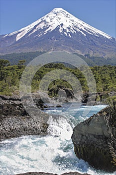 Scenic view to snow capped volcanon Lanin